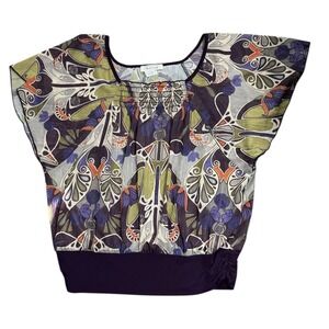 Sushi Flower Y2K Art Nouveau Butterfly print SzL Metallic Blouse Whimsigoth boho